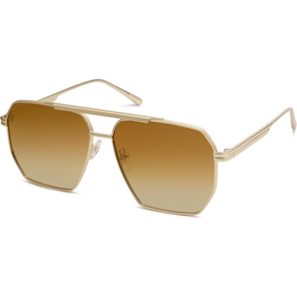 Unisex Gradient Brown Oversized Square Polarized Sunglasses for Vintage Shades